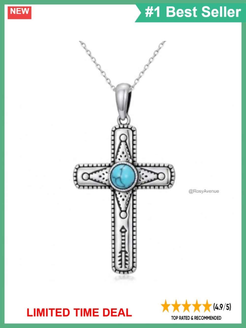 14K Gold Plated Tribal Cross Turquoise Pendant Necklace Boho Western